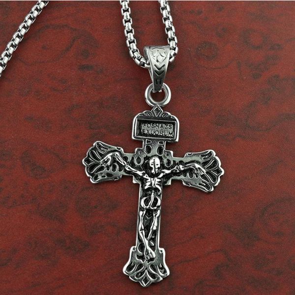 Collane con ciondolo Collana con teschio della croce in argento antico con scheletro umano Pendente gratuito