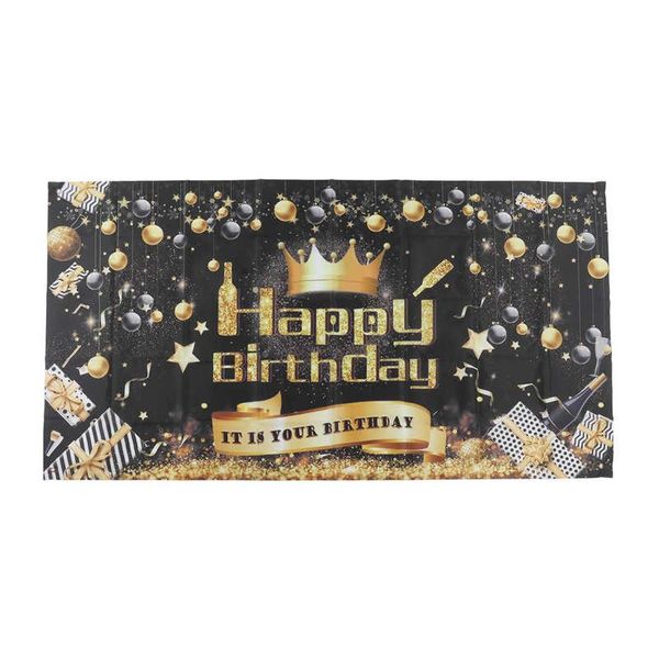 Wrap gamding Happy Birthday Backdrop lussuoso banner di stampa digitale in oro nero per TapestryGift