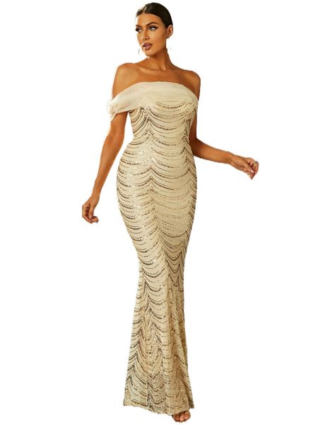 

missord asymmetrical neck sequin formal dress 90ze#, Black;gray