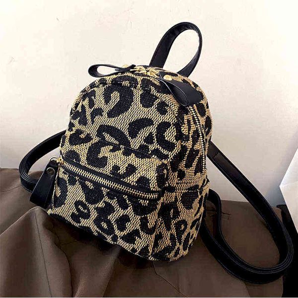 

mochila pequeÃ±a de lona con estampado de leopardo para mujer, morral femenino de estilo japonÃ©s, a la moda, informal, con cremallera, 220509
