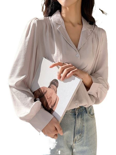 

dazy lapel neck puff sleeve blouse b8lf#, White