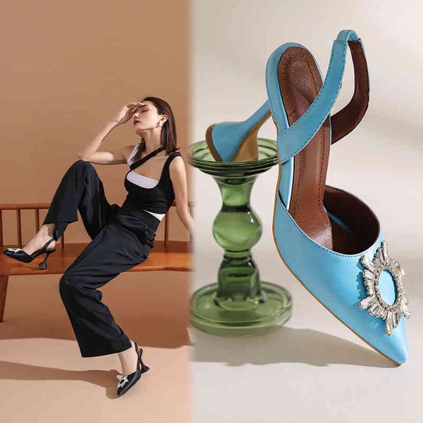 

sandals women's shoes bag pointed shallow mouth sunflower water drill tower buckle hollow high-heeled sandals mqmo, Black