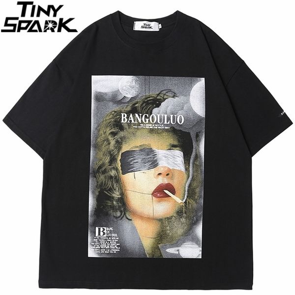 Erkekler hip hop tişört sokak kıyafeti kız sigara mektubu baskı tişört bahar yaz kısa kollu tshirt harajuku pamuk gömlek 220621