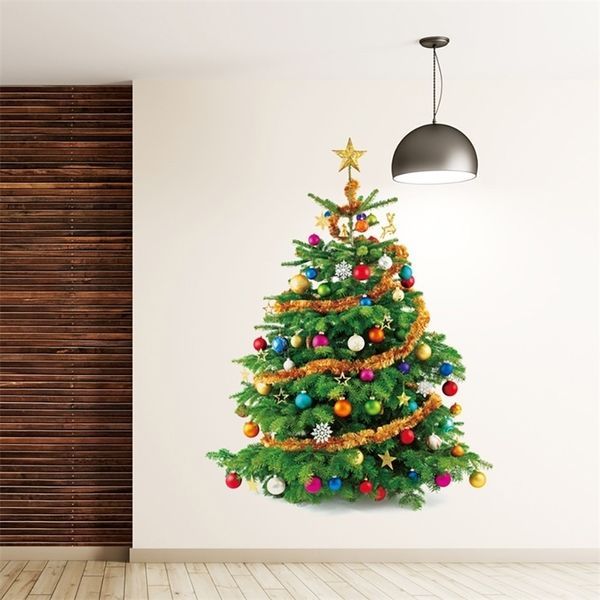 Feliz Natal adesivos de parede de moda Janela de árvores Decoração PVC Vinil Ano Decoração de casa Removável#30 Y201020