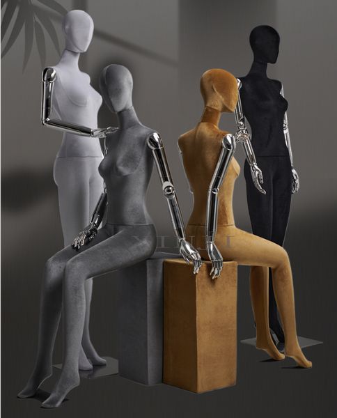 

new style female mannequin color velvet right angle flat shoulder full body model for display, Khaki