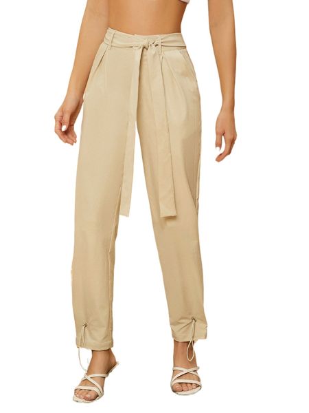 

drawstring hem belted pants o0r3#, Black;white