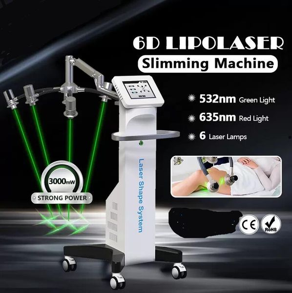 Uso clinico 532nm 6D Lipolaser Body Shape Slimming Machine 635nm terapia della luce verde rossa Lipolisi Addome Riduzione del grasso Perdita di peso Apparecchiature di bellezza laser