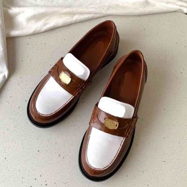 

dress shoes style mule carrefour shoes women's casual round head color matching british gold coin small leather single on, Black