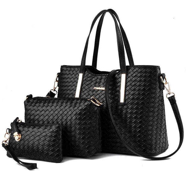 

2022 woven bag three piece women's one shoulder portable menger