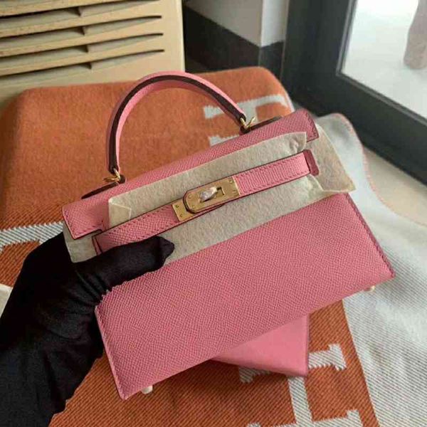 

herme designer handbag hand print second generation mini kelys bag crocodile single shoulder cross carrying leather pink women's