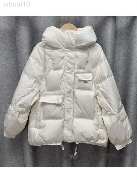 Giù Cappotto di Cotone Delle Donne Beige Corto Sciolto Spessa Calore Con Cappuccio Parka 2022 Inverno Nuovo Temperamento di Modo Casual Pane Abbigliamento L220730