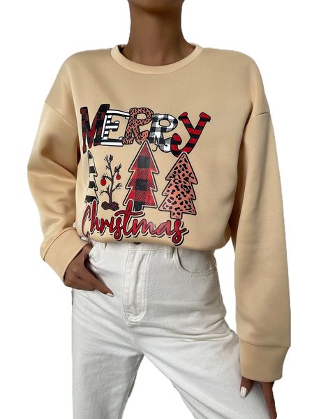 

christmas print drop shoulder sweatshirt a5wc#, Black