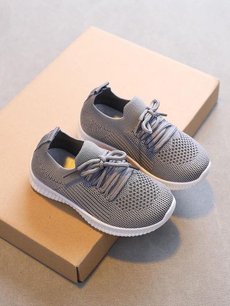 

boys knit lace-up front running shoes she, Black