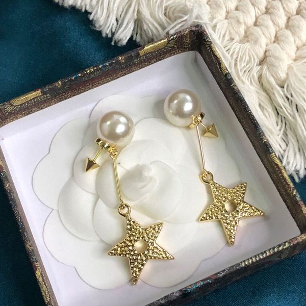 

fashion big pearl gold star pendant stud earrings d brand tassel ear rings jewelry for wedding box packing, Golden;silver