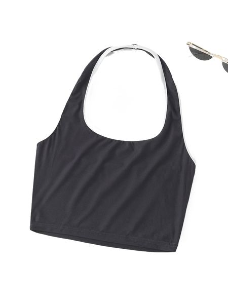 

contrast binding backless crop halter q8kz#, White