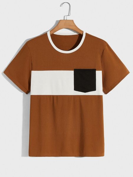 

men contrast panel pocket patched tee a8h4#, White;black