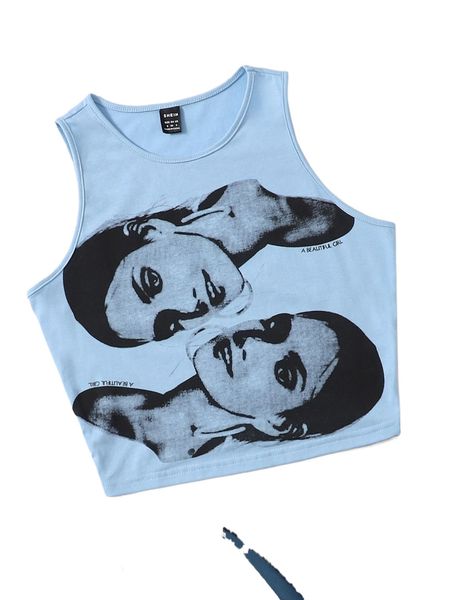 

figure print crop tank s6vw#, White
