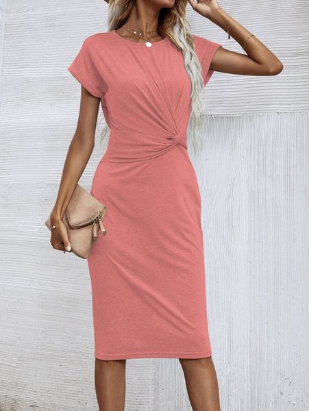 

solid twist front fitted dress 21zj#, Black;gray