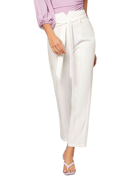 

notched waist belted tapered pants m4ji#, Black;white
