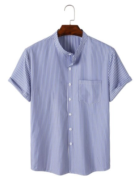 

men striped print pocket patched shirt 25lm#, White;black
