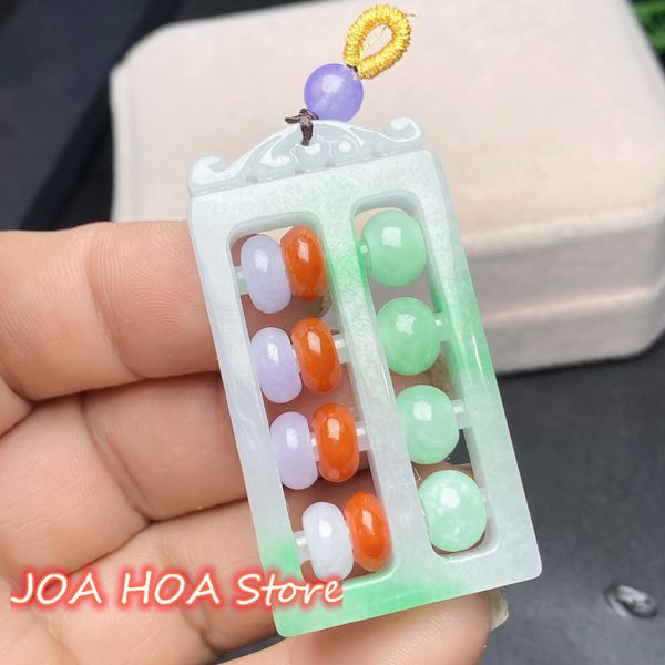 

hollow hand engraving abacus natural jadeite pendant exquisite fashion chain ornaments perfect emerald jade necklace jewelry, Silver