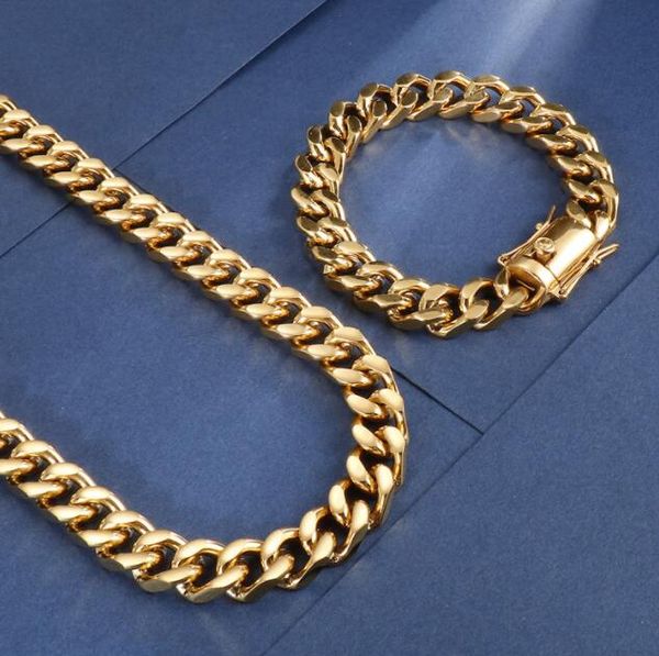 

18k gold 12mm chains six sided grinding necklace 60cm with water diamond for men's cuban chain bracelet set, Silver