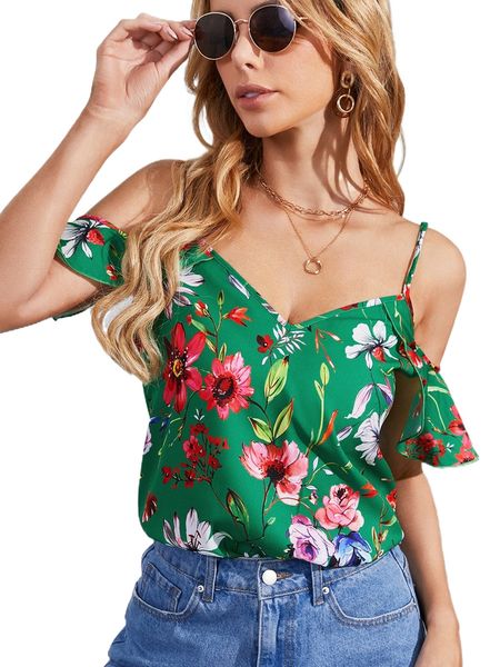

floral print cold shoulder blouse x0cr#, White