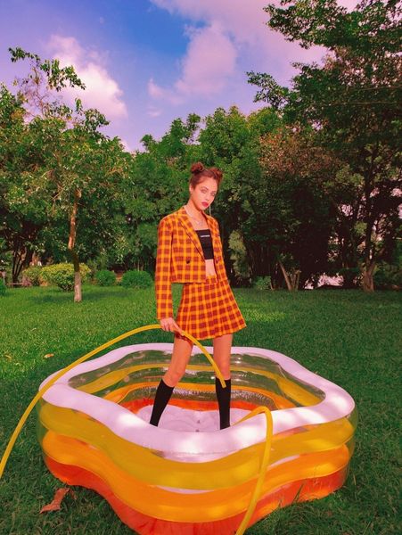 

double breasted plaid blazer q5yf#, White