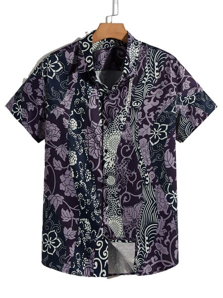 

romwe guys floral shirt 95fy#, White;black