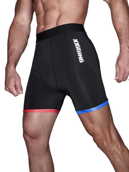 

men reflective letter graphic contrast trim sports tights k6l3#, Black
