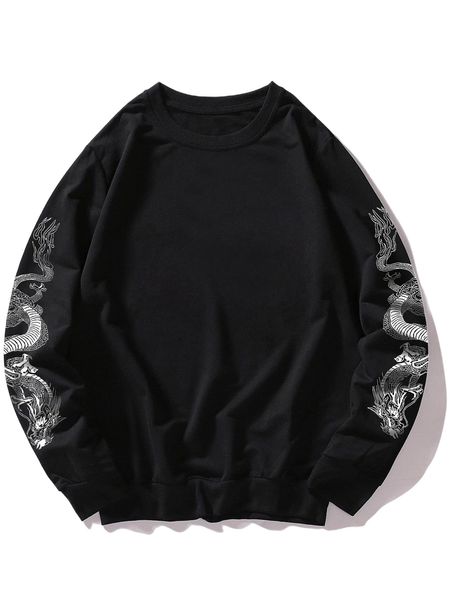 

romwe guys dragon graphic sweatshirt j20t#, Black