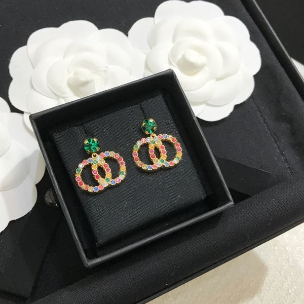 

designer letter stud earrings pendant crystal geometric luxury brand women rhinestone wedding party jewelry accessories, Golden;silver
