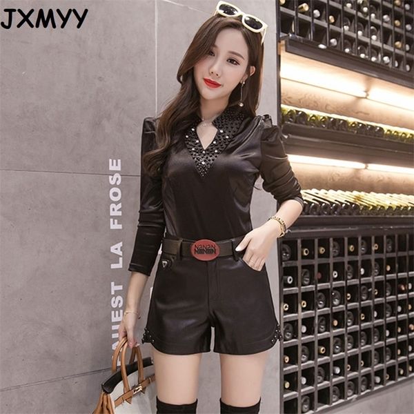 

products spring and autumn women's slim pu leather shorts boots pants casual pants straight hip pants jxmyy 210412, Black;white