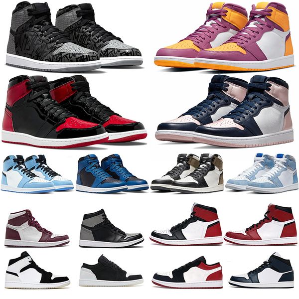 

jumpman 1 1s basketball shoes men women rebellionaire bred patent brotherhood dark marina blue chicogo unc low black white panda trainers sn