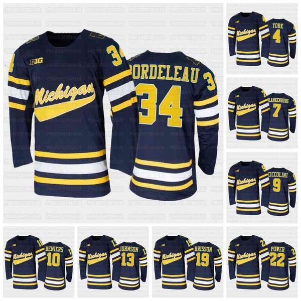 

c202 michigan wolverines college hockey navy replica jersey 4 cam york 7 nick blankenburg 9 eric ciccolini beniers johnson brisson power man, Black