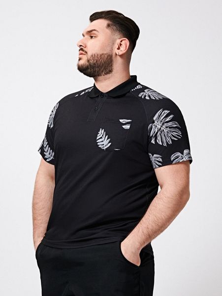 

extended sizes men tropical print raglan sleeve polo shirt 53k5#, White;black