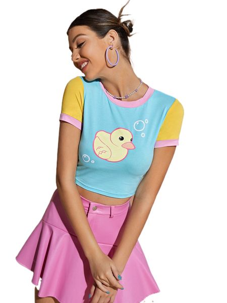 

x squid house cartoon graphic color block crop tee g8uc#, White