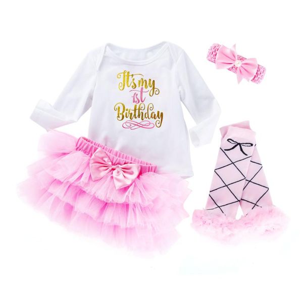 Conjuntos de roupas Conjunto de meninas Baby Girl Bodysuits de algodão Tutu Salia Faixa de cabeça 4pcs/sets Roupos de festa infantil Birthday GiftSlothing Setsclothing