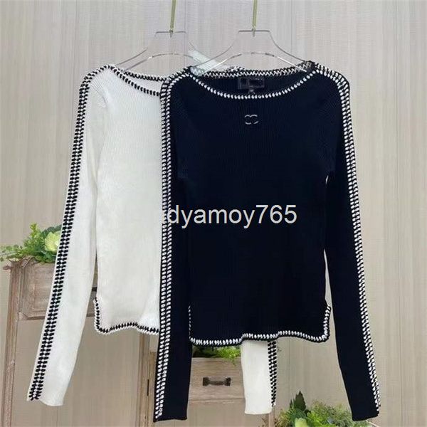 

women's knits & tees high version early spring xiaoxiang black-and-white woven stitching knitted bottomed blouse women's black for