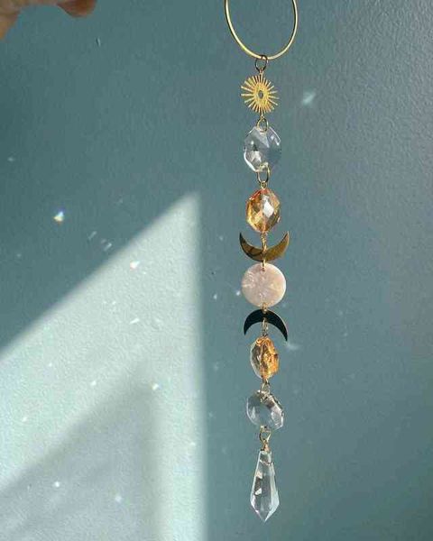 

full moon sun catcher crystal light catcher handmade catcher witchy suncatcher prism|rainbow maker | window hanging aa220318, Silver
