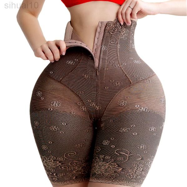 Calças de emagrecimento Shaçadeiras de corpo de renda sexy com zíper de calcinha de controle duplo Cintos de vestido Shapewear Butt LIFTER HIGH TREINADOR L220802