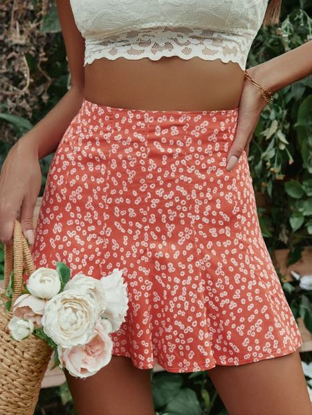 

ditsy floral ruffle hem skirt o1lw#, Black