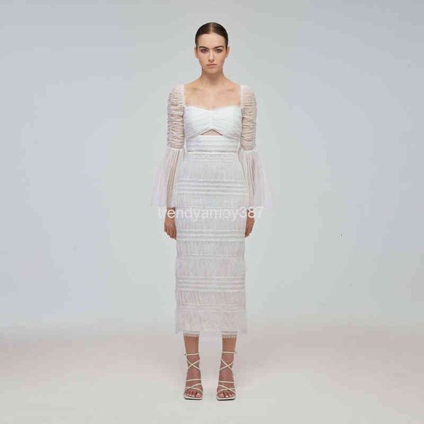 

casual dresses women's design sense flocking wave dot mesh trumpet sleeve dress hip wrap long skirt, Black;gray