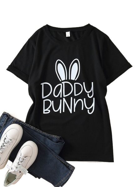 

men 1pc bunny ears & letter graphic tee m96z#, White;black