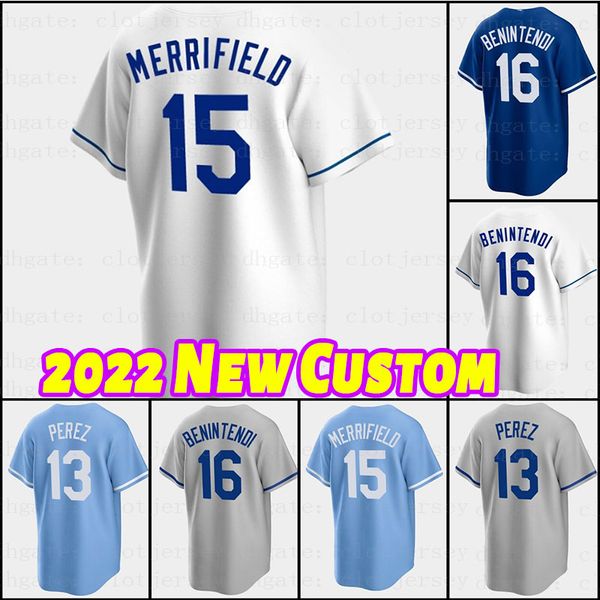 

new men women youth baseball jersey salador perez andrew benintendi carlos santana kansas city bobby witt jr royals whit merrifield jorge so, Blue;black