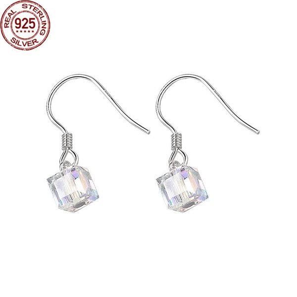 

popular s925 sterling silver earrings charms female magic cube crystal ears korean version light luxury ear hook jewelry factory wholesale, Golden