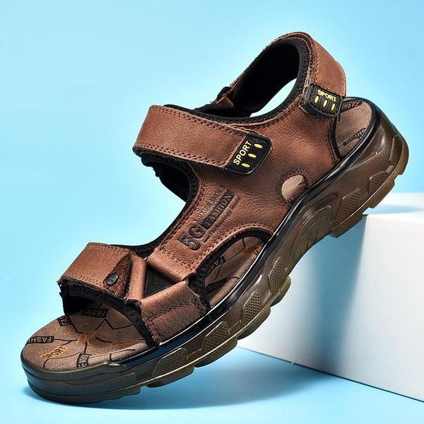 

sandals outdoor summer genuine leather men shoes 2022 comfortable sandal male sandalias, Black