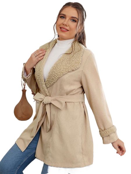 

plus belted corduroy coat v8hy#, Black