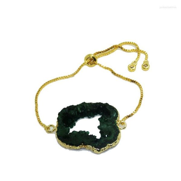 1 pz Lunetta In Oro Lastra Forma Libera Verde Naturale Cristallo Di Quarzo Fetta Connettore Ragazza Bracciale Geode Grezzo Druzy Pietra Donne Catena a maglia