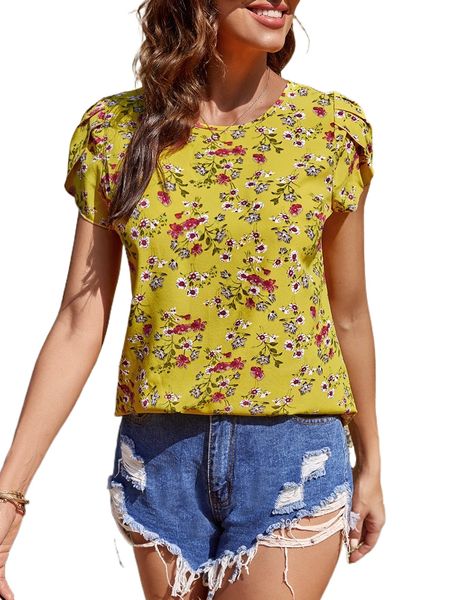 

floral print petal sleeve blouse s2te#, White